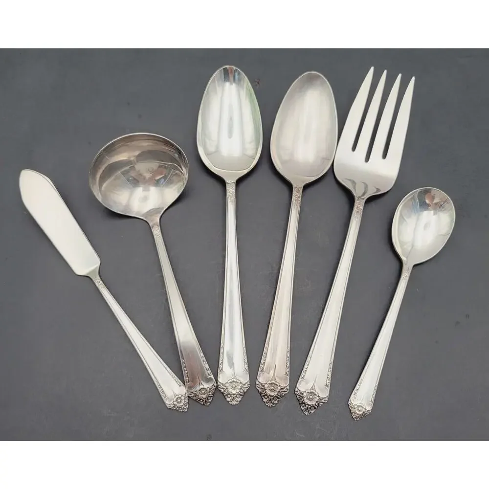 Rogers Starlight Silverplate Flatware Lot 7 pc Hostess Serving Set 50's Disconti